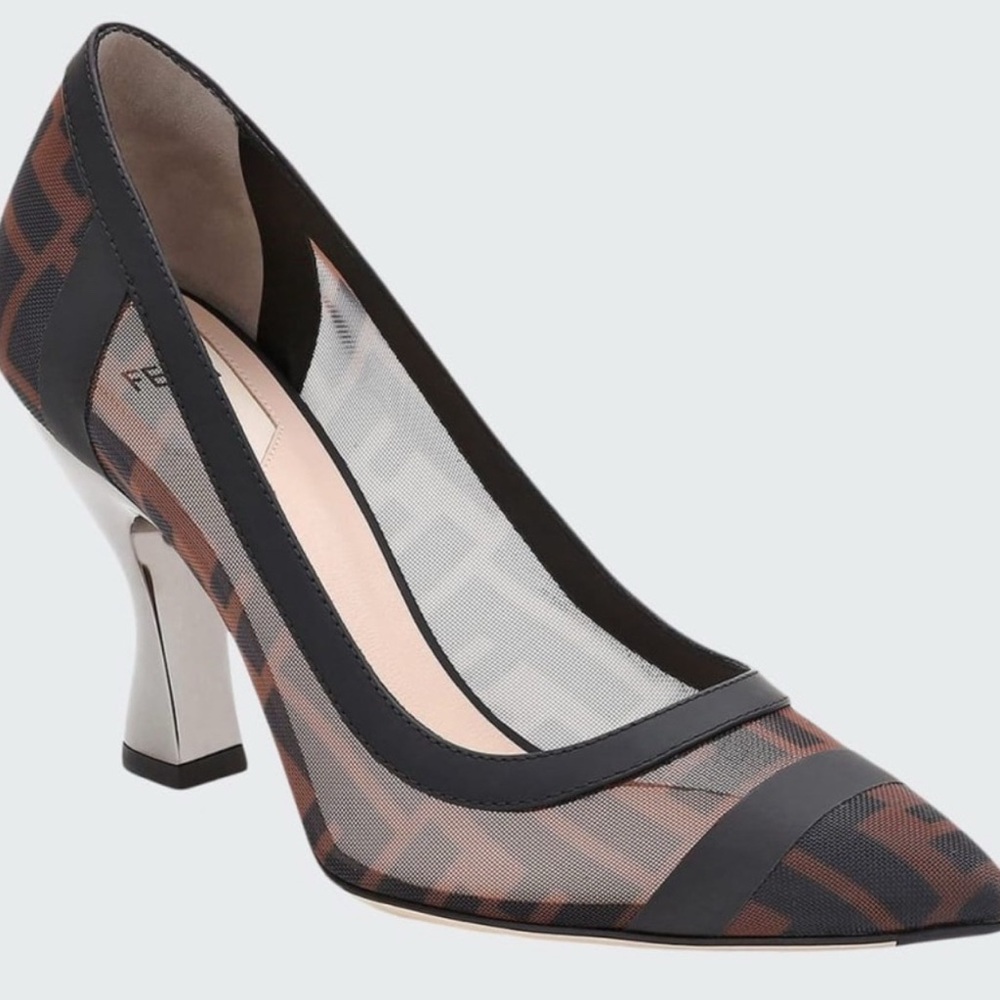 Fendi Black and Brown Checkered Heels